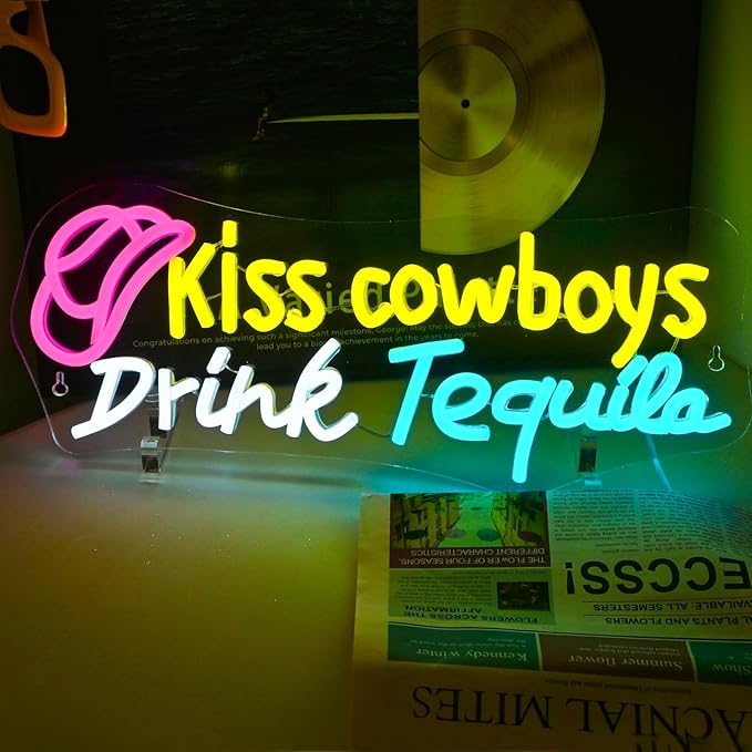 Kiss Cowboy Drink Tequila Neon Sign Bar Led Neon Light Save Water Drink Tequila by FAXFSIGN