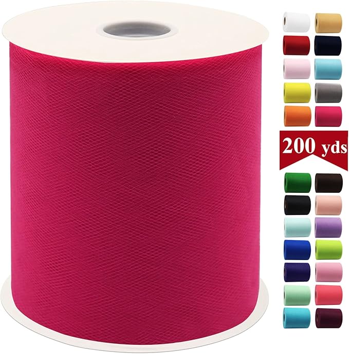 Fuchsia Tulle Fabric Rolls 6 Inch by 200 Yards Fabric Spool Tulle Ribbon by IONTACH