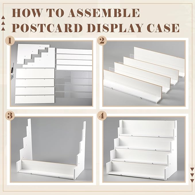 4 Tier Greeting Card Display Stand White Bamboo and Acrylic Sticker Display - Image 3