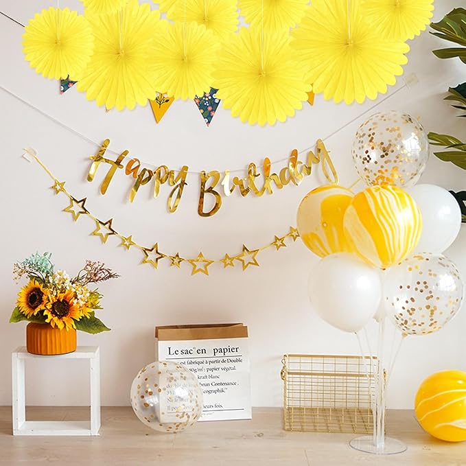 20 Pcs Light Yellow Hanging Paper Fan, Hanging Honeycomb Round Paper Fans - Image 4