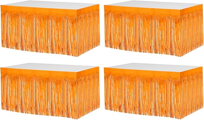 4 Pack 29x108 Inch Metallic Foil Fringe Tinsel Table Skirts by Clayghsen
