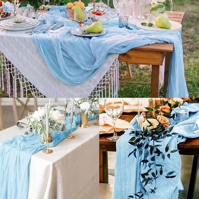 20 Pack Baby Blue Cheesecloth Table Runner 20 x 120 Inch Long Rustic Gauze - Image 6