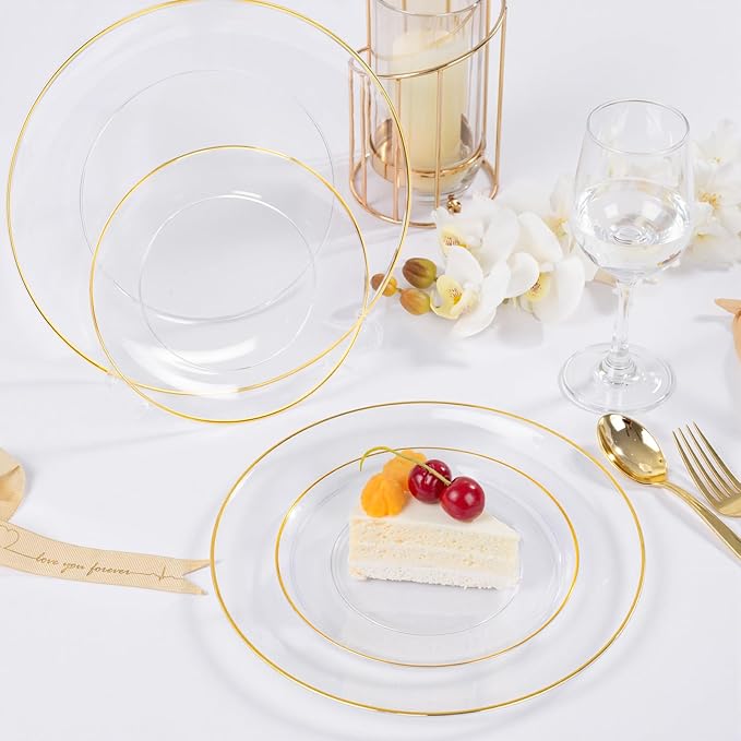 bUCLA 100PCS Clear and Gold Plastic Plates - Image 3