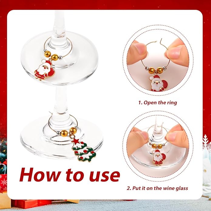 20pcs Christmas Wine Glass Charms, Cute Wine Glass Markers Tags Charms - Image 5