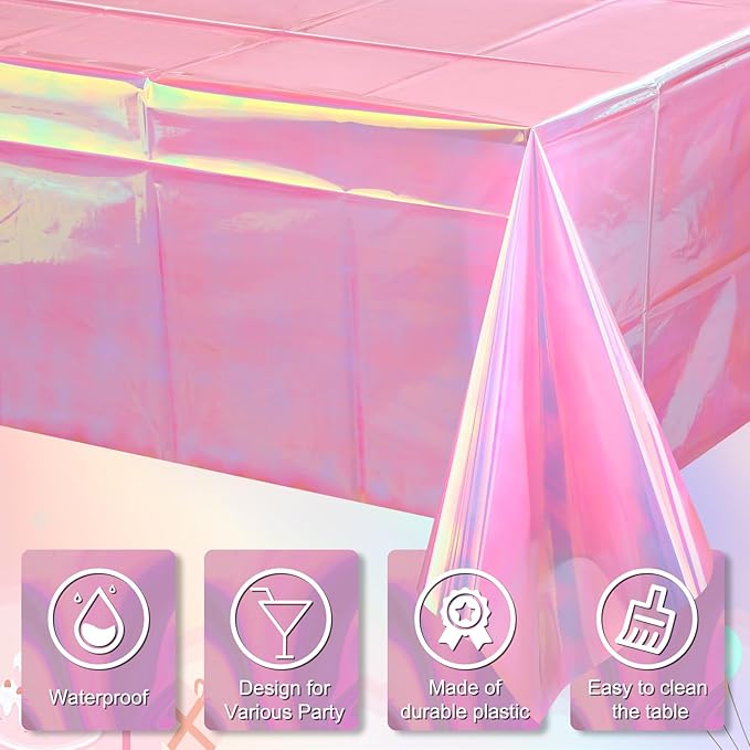 3 Pack Iridescent Plastic Tablecloth, Shiny Disposable Laser Rectangle Table - Image 3