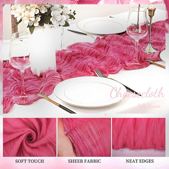 Hot Pink 20 Pack Cheesecloth Table Runner 10FT Boho Fabric Rustic Cheese Cloth - Image 3