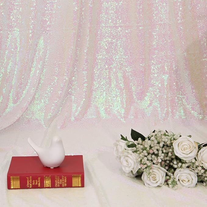 Eternal Beauty White Iridescent Sequin Backdrop, 6x8 Ft Glitter Background - Image 6
