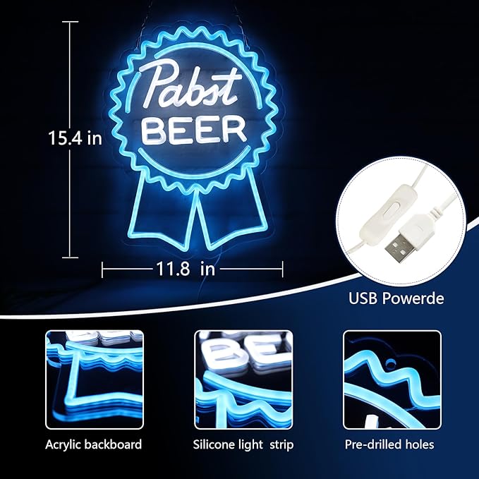 Pabst Beer Neon Signs for Wall Decor，LED Neon Lights Suitable for Man Cave Bar - Image 5