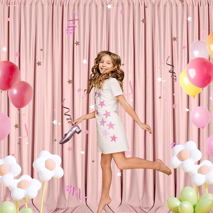 Sugargirl 10x10FT Blush Pink Backdrop Curtains Polyester Photo Backdrop Drapes - Image 5
