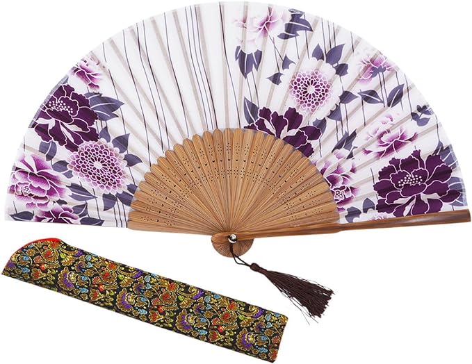 Amajiji 8.27" Hand Held Bamboo Silk Folding Fan Hand Fan, Chinese/Japanese by Amajiji