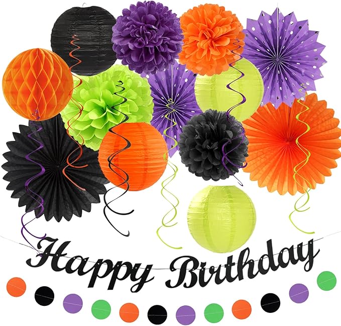 Black-Green Orange-Purple Halloween Birthday Party-Decorations by Huglony