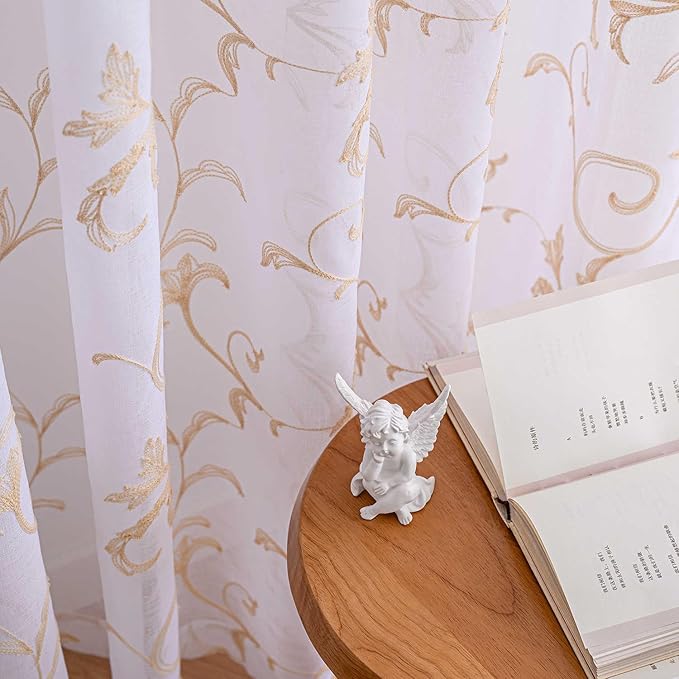 Sheer Curtains White-Beige 95 Inch Length, Boho Farmhouse Curtains - Image 3