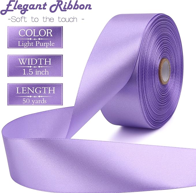 Light Purple Solid Satin Ribbon 1-1/2 Inch 50 Yards Solid Polyester Fabric - Image 2