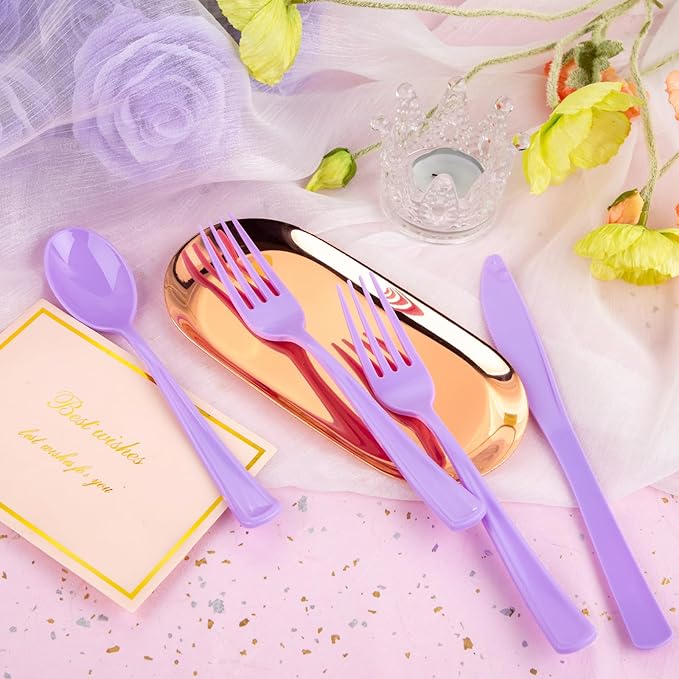 WDF 160 Piece Purple Plastic Silverware - Image 3