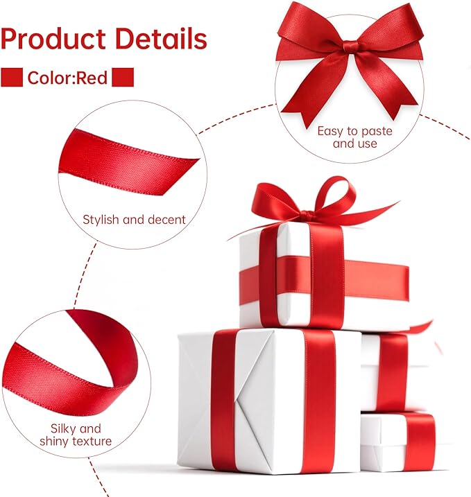 Red Satin Ribbon 1 Inch Wide x 50 Yards, Double Sided Polyester Ribbon - Image 3