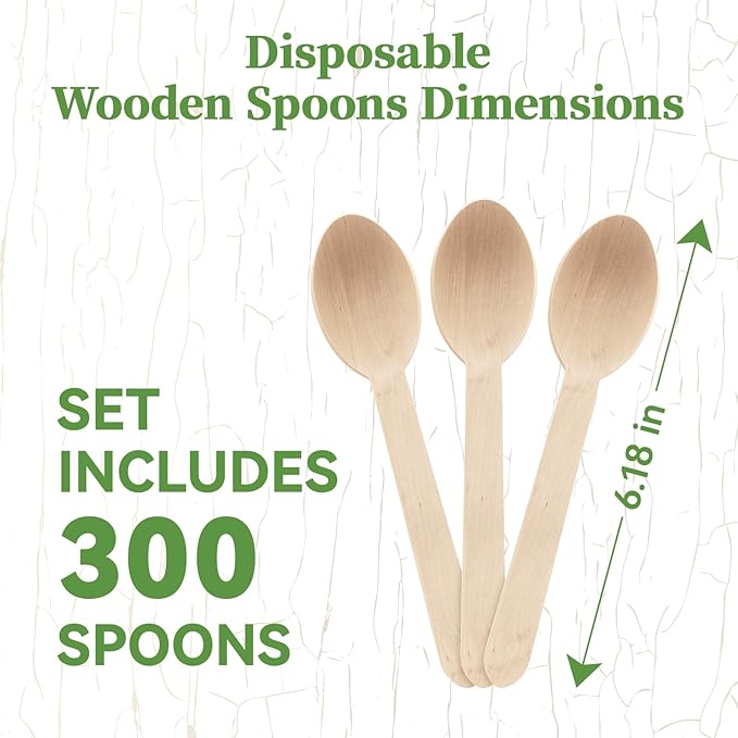 ECOLipak 300 Count Wooden Disposable Spoons, Compostable Wooden Spoons - Image 2
