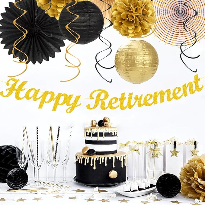 Black Gold Women-Men Happy-Retirement Party-Decorations - Image 7