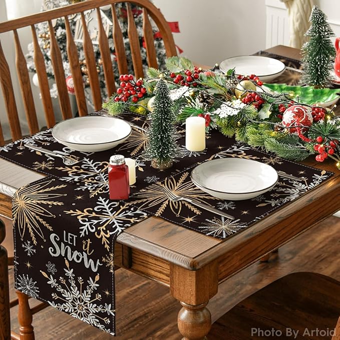 Artoid Mode Black Snowflake Let It Snow Winter Placemats Set of 4, 12x18 Inch - Image 5