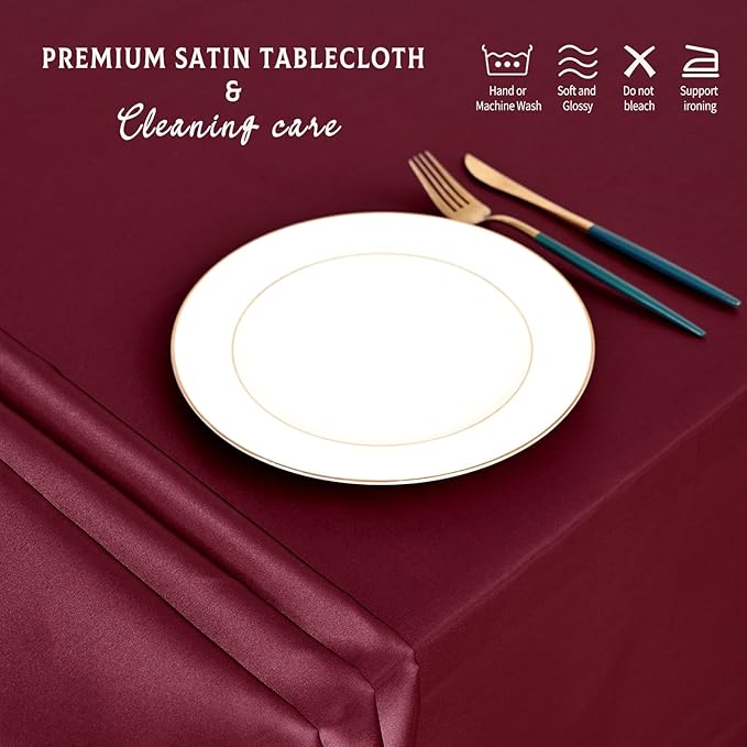 10 Packs Satin Tablecloth 57 x 108 Inch Burgundy Rectangular Table Cloth Silk - Image 5