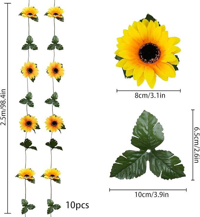 Uieke 10 Pack Artificial Sunflower Garland, 8.2ft/Pcs Silk Sunflowers - Image 3