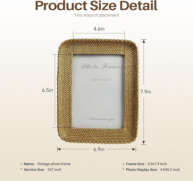 Cuspin Vintage Gold 5x7 Picture Frame, Retro Design Home Decor - Image 5