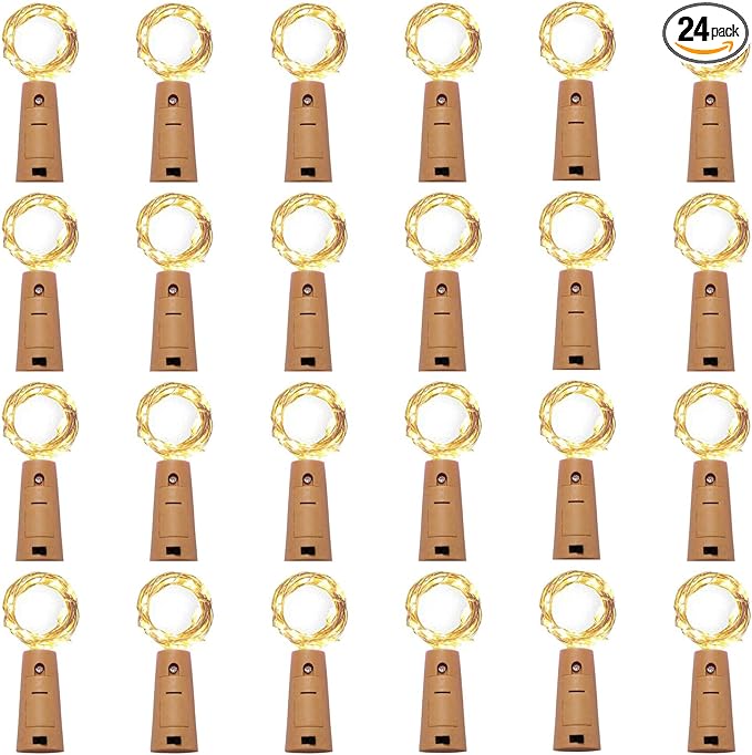 24 Pack 20 LED Wine Bottle Cork Lights, Fairy Mini String Lights Copper Wire by NiniTeLIGHTS