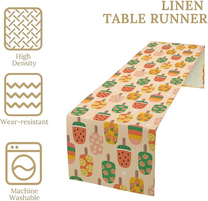 Summer Popsicles Table Runner, Colorful Cute Ice Cream Childish Seasonal Dinner - Image 4