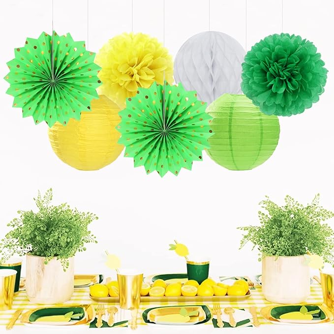 Yellow-White Green Party-Decorations Streamers-Lanterns - Image 5