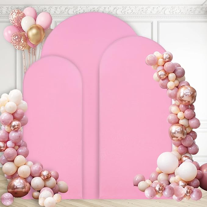 WEERRW Wedding Arch Cover Pink Spandex Fitted Set of 3 Balloon Arch Stand by WEERRW