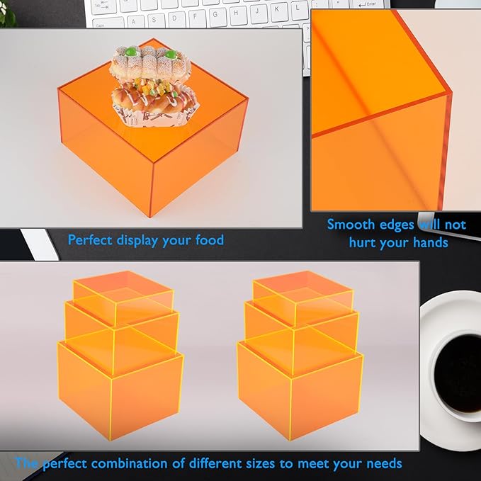 Orange Buffet Risers 3Pcs Acrylic Boxes Display Risers - Image 4