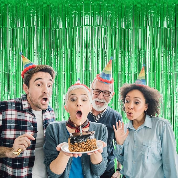 BTSD-home 10 Pack Green Foil Fringe Curtain, Metallic Photo Booth Backdrop - Image 4