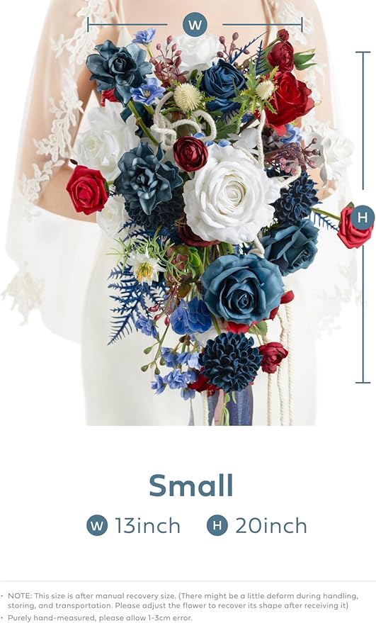 Ling's Moment Navy Blue Red Bridal Bouquet - Image 4