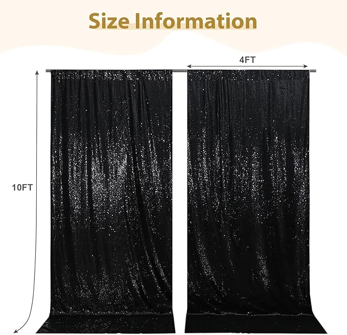 SquarePie Sequin Backdrop Curtain 8FT x 10FT Black Satin Backing Fabric - Image 4