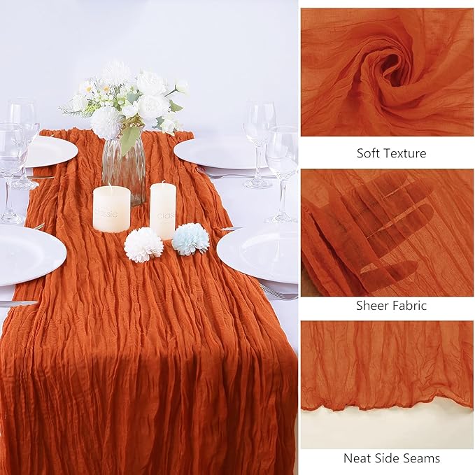 16PCS Orange Cheesecloth Table Runner - 10FT x 35x120Inch Boho Gauze Cheese - Image 3