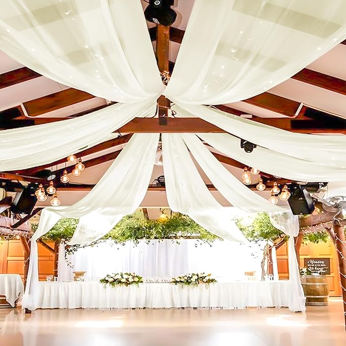 6 Panels Ivory Ceiling Drapes for Wedding 5ftx40ft Sheer Drapery Chiffon Fabric by REWOMC