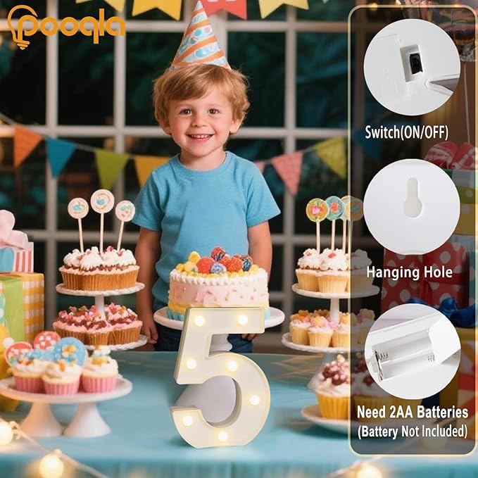 Pooqla Decorative LED Light Up Number Letters, Battery Operated - Image 2