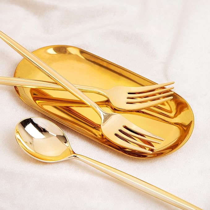 SUT 100PCS Gold Plastic Forks and Spoons Heavy Duty Set, Plastic Flatware - Image 3