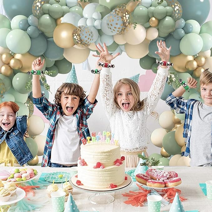 Dusty Blue Sage Green Balloon Arch Kit, Pastel Blue Green Sand White Gold - Image 5