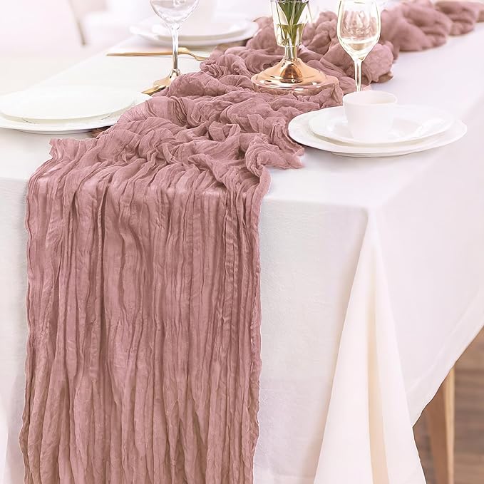 6-Pack Dusty Pink Cheesecloth Table Runners – 10FT Boho Rustic Gauze Fabric - Image 3