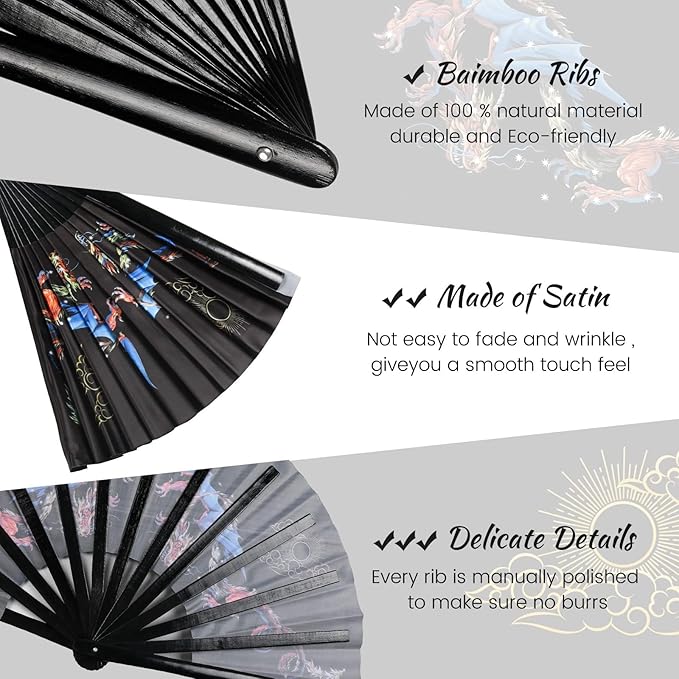 SYNTECSO Folding Hand Fan for Rave, Boots on The Ground Fan, Large Folding Fan - Image 3