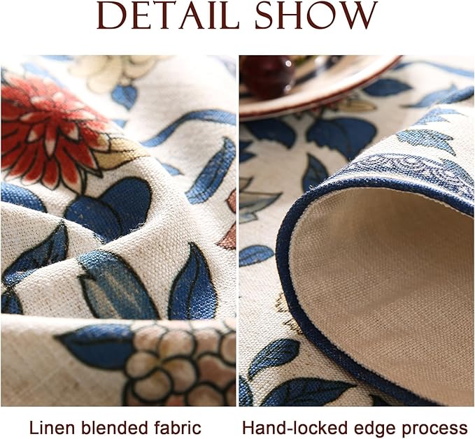 patdrea Designer Blue Cottage Rustic Floral Patterned Linen Table Runner 87 - Image 5