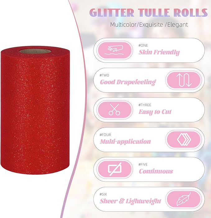 Glitter Tulle Rolls 6” by 50 Yards Sparkle Tulle Fabric Ribbon Sequin Tulle - Image 2