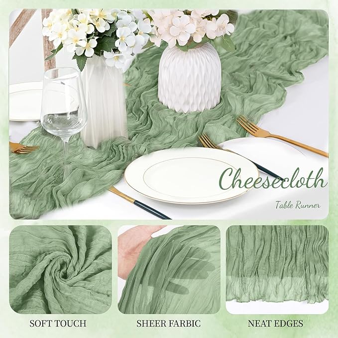 6 Pack Sage Green Cheesecloth Table Runner 23x120 inch Rustic Boho Gauze Table - Image 5