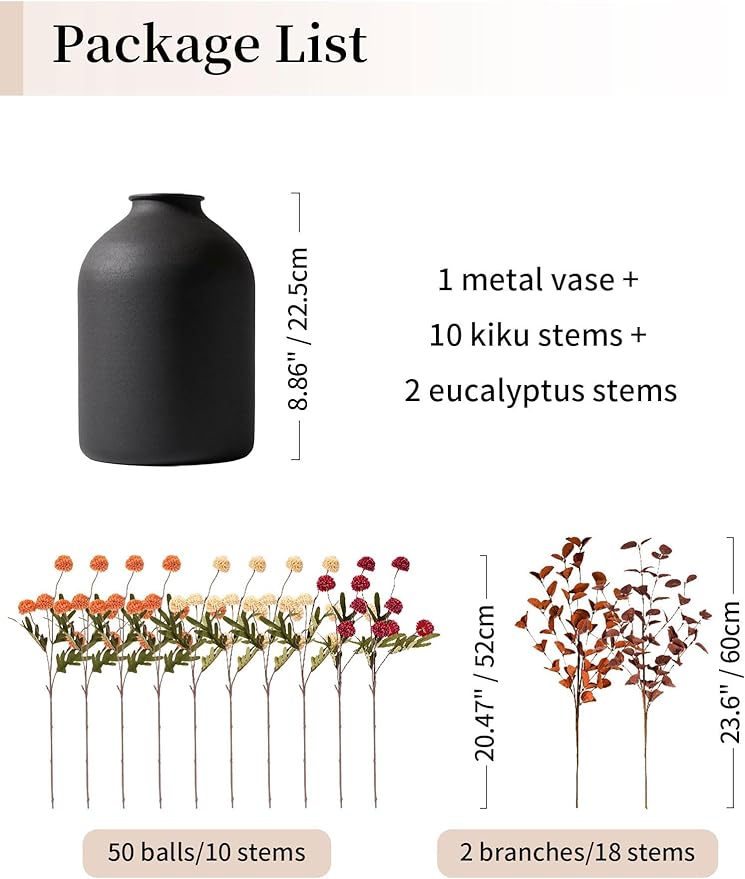 BLOSMON Fall Flowers in Vase for Centerpieces: Metal Vase - Image 2