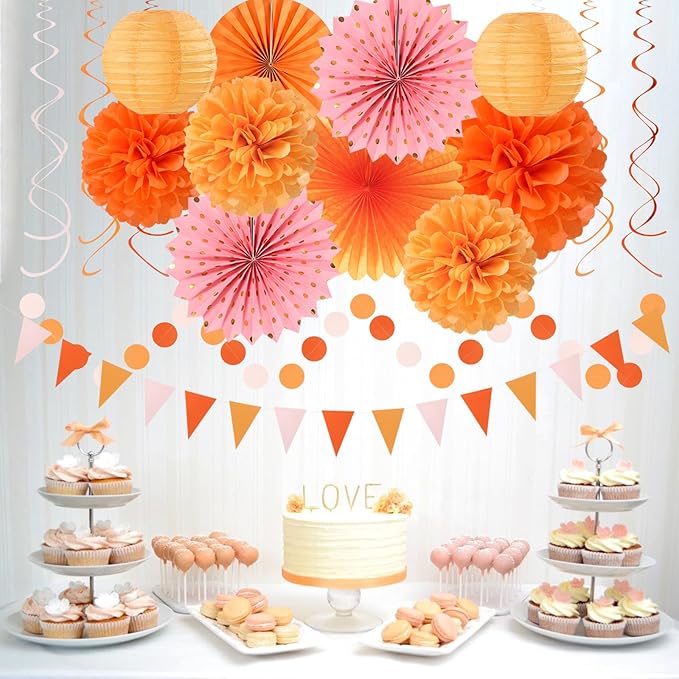 Fall-Boho Pink-Orange Thanksgiving Party-Decorations - Image 4