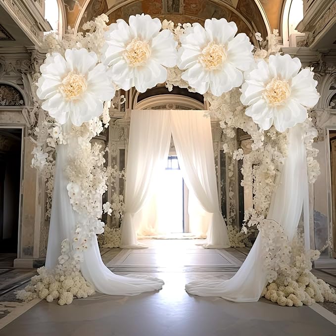 SUNBEAUTY 4 Pcs 20" White Giant Paper Flowers Large Crepe Tissue Artificial - Image 6