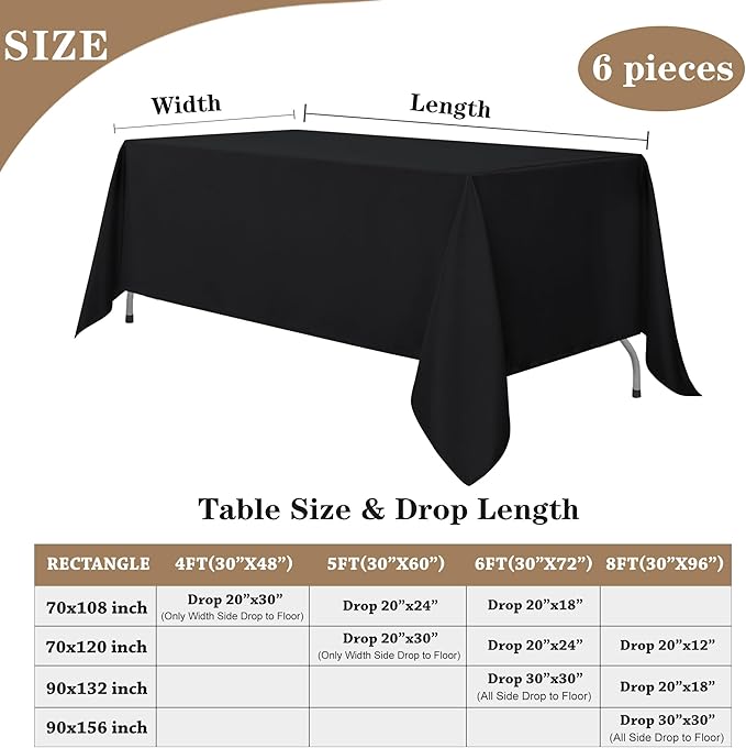 Fitable Black Tableclothes for Rectangle Tables, 6 Pack - Image 5