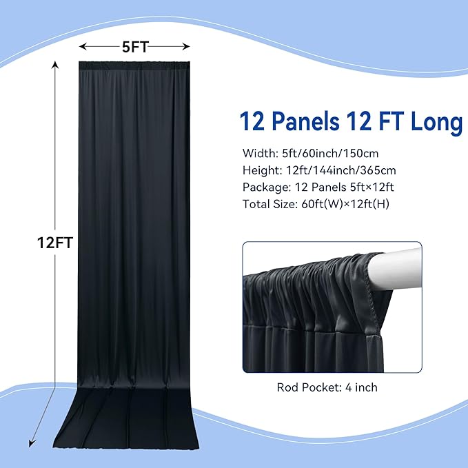 60x12ft Wrinkle Free Black Backdrop Curtain - Image 4