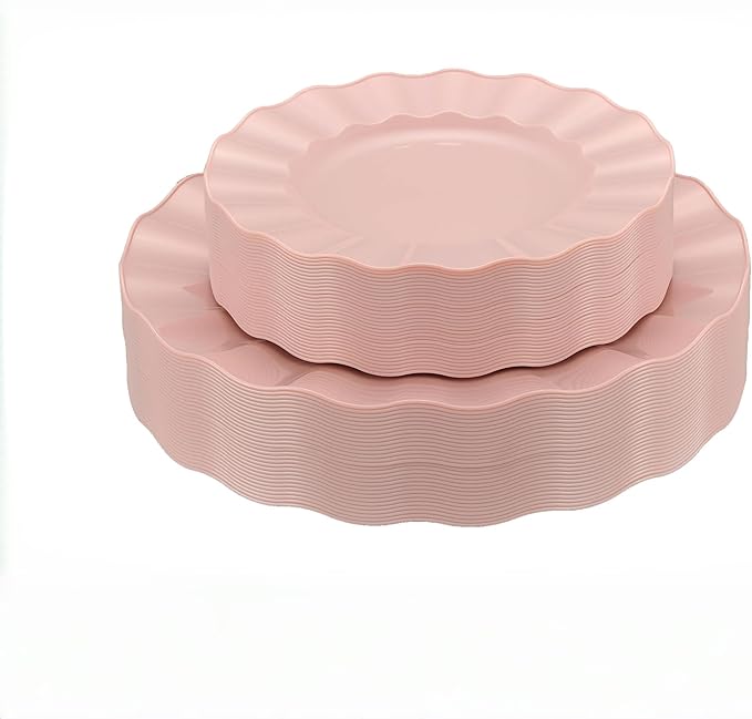 60Pcs Premium Pink Plastic Plates, Fancy Nice Disposable Plate, Elegant Wedding - Image 6