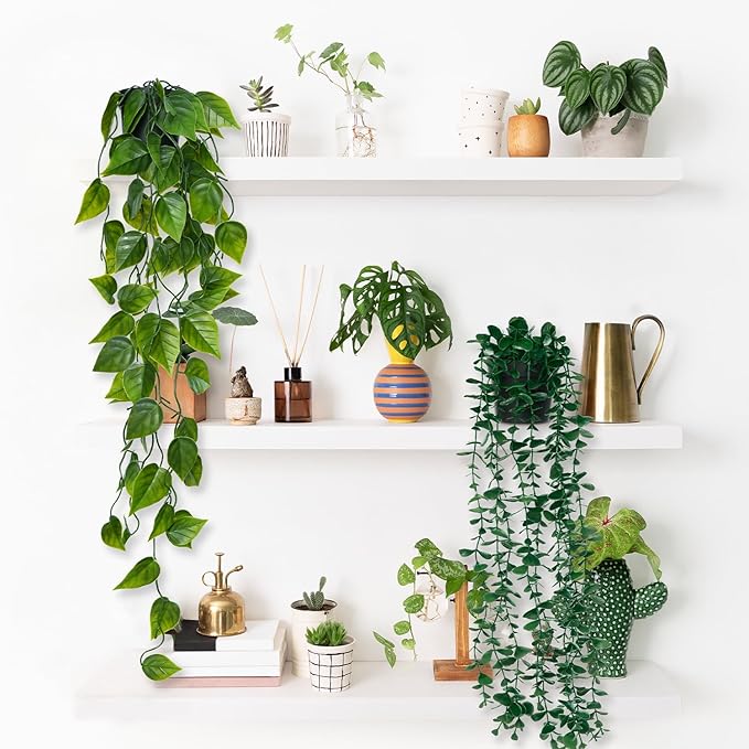 3 Pack Small Fake Hanging Plants, Artificial Eucalyptus, Pothos & Mandala Vines - Image 4